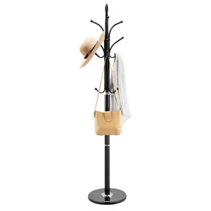 Freestanding Coat Rack Tree Stand With Stable Marble Base And Six Hooks For Entryway Or Hallway Organization, Heavy Duty Metal Frame, Modern Free Standing Clothing Organizer, Durable Home Furniture