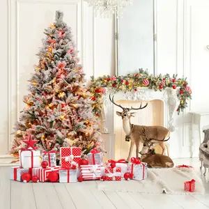 COSTWAY Pre-Lit Artificial Christmas Tree, Christmas Tree with Multi-Color & Warm-White LED Lights, Xmas Holiday Decoration Tree