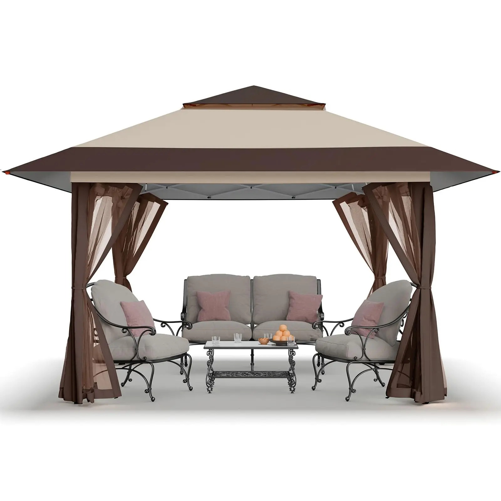CROWN SHADES 13x13 Pop Up Gazebo, Canopy Tent, Gazebos on Clearance - Outdoor Gazebo for Backyard & Patio Furniture - Carpa Pop Up Tent with Wheeled STO-N-Go Cover Bag,Portable Sunshade Shelter