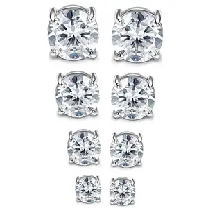 6-8MM Magnetic Earrings for Men Women Shiny Round Cubic Zirconia Stud Earrings for Non-Pierced Ears Hypoallergenic Stainless Steel Fake Earrings