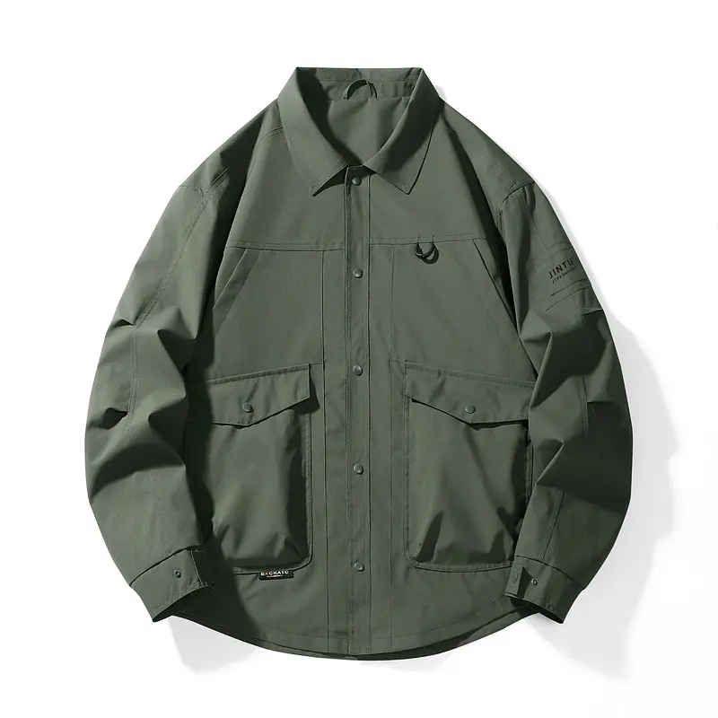 Men's retro military field jacket, button style multi cargo pocket, daily outdoor camping jacket, Gorpcore， Military streetwear, city boy workwear, retro field style, spring and autumn jacket