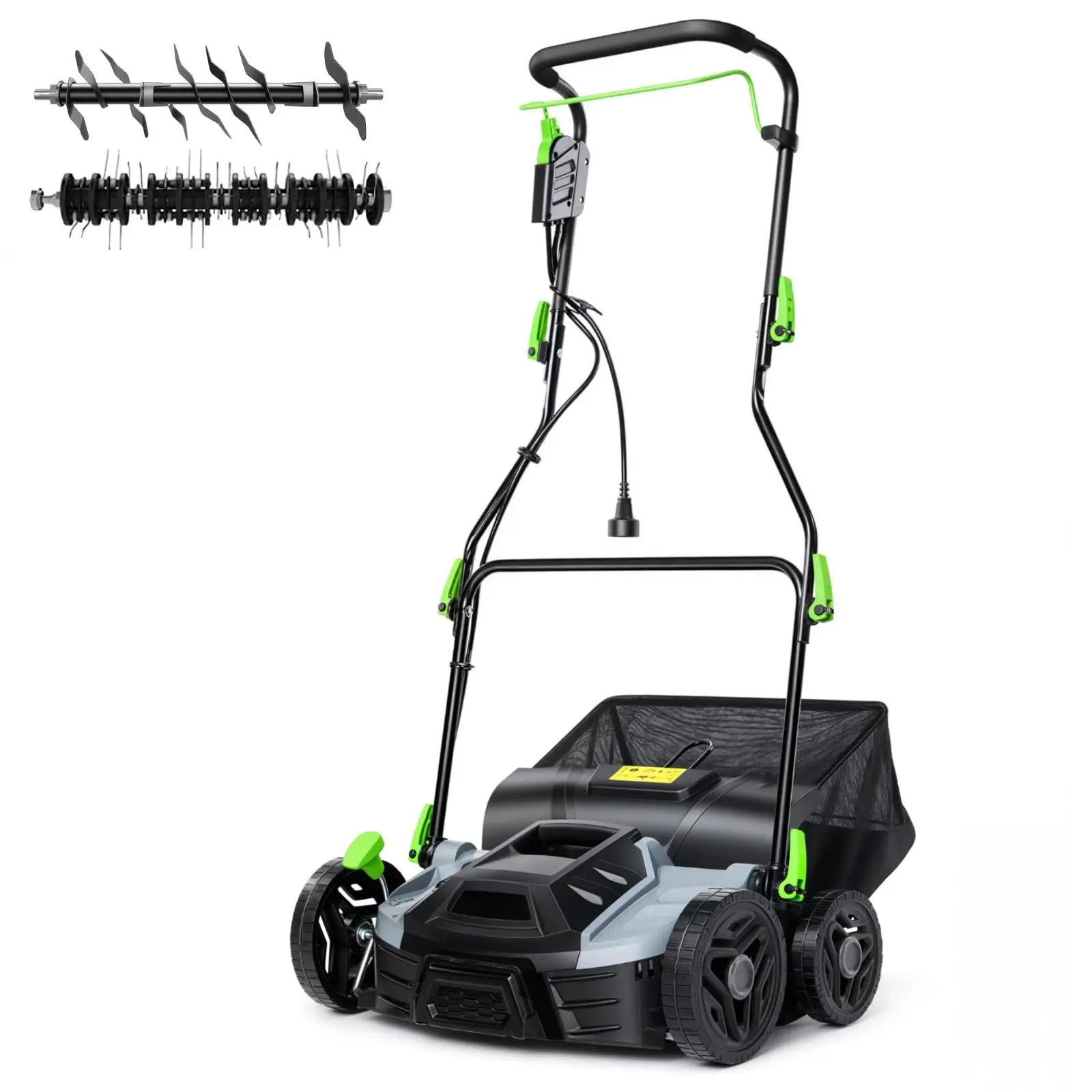 COZONY 15.5A 14"Lawn Dethatcher Scarifier w/ 14.5Gal Bag, 5-Position Depth & Adjustable Handle for Lawn Care