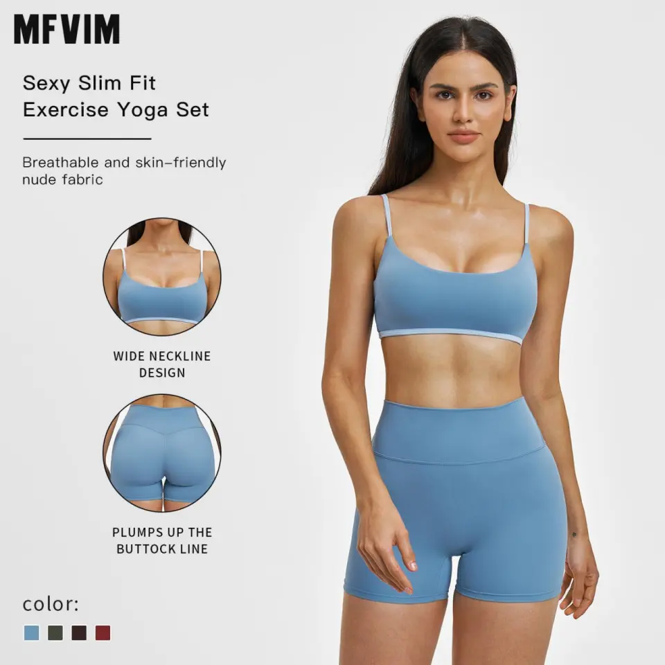 MFVIM Women's 2-Piece Gym Workout Set - Matching Sets for Women, Sleeveless Thin-Strap Push-Up Bra, High-Waisted Above-the-Knee Casual Shorts, Color-Block Form-Fitting Activewear for Yoga, Outdoor Fitness, Two Piece Set