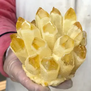 310g-350g Natural Raw Citrine Point Phantom Geode Cluster, Yellow Quartz Crystal Mineral Specimen, Crystal Carvings for Home Decor Ornaments (Jewelry Accessories & Derivatives), Quartz Crystals