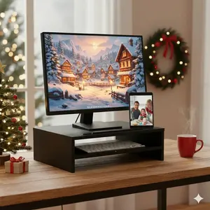 Computer Monitor Stand Riser - 2-Tier Desk Shelf with Storage Organizer with Cellphone Holder, Black, 15.7 inch