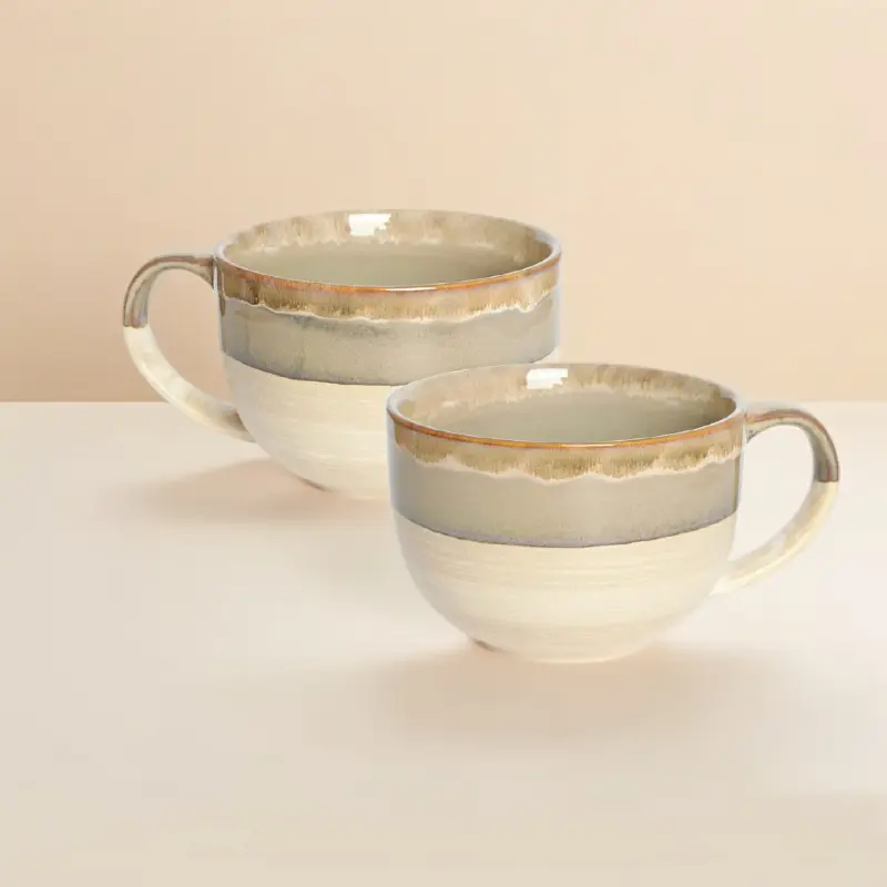 Ceramic Jumbo Coffee Mug Set of 2, 23 Oz, Large Mug Soup Bowls with  Handles, Dishwasher and Microwave Safe (Brown Grey) - TikTok Shop
