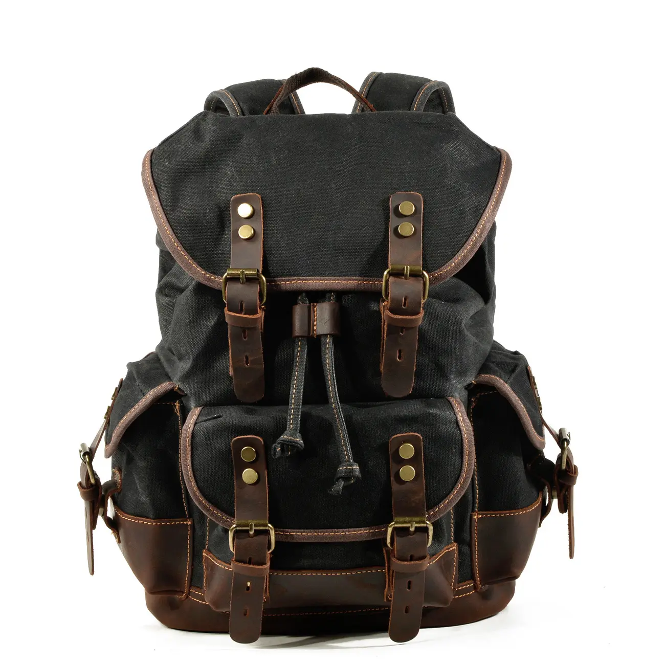 Men's 22L Genuine Leather-Waxed Fabric Travel Backpack, Durable Hiking Rucksack with Shoulder Strap, Drawstring Lock, Tactical Accessories, Ideal for Travel Traveling Bag hackysack backpack backpacks for men backpacks for women backpacks backpack