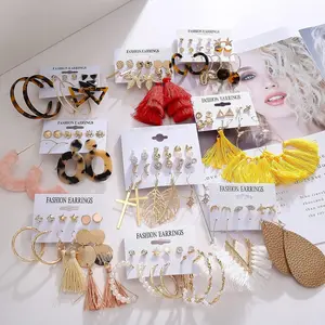 122PCS Women's Minimalist Style Earrings Acrylic Hoop Stud Drop Dangle Earrings for Birthday Party, Assorted Styles and Colors