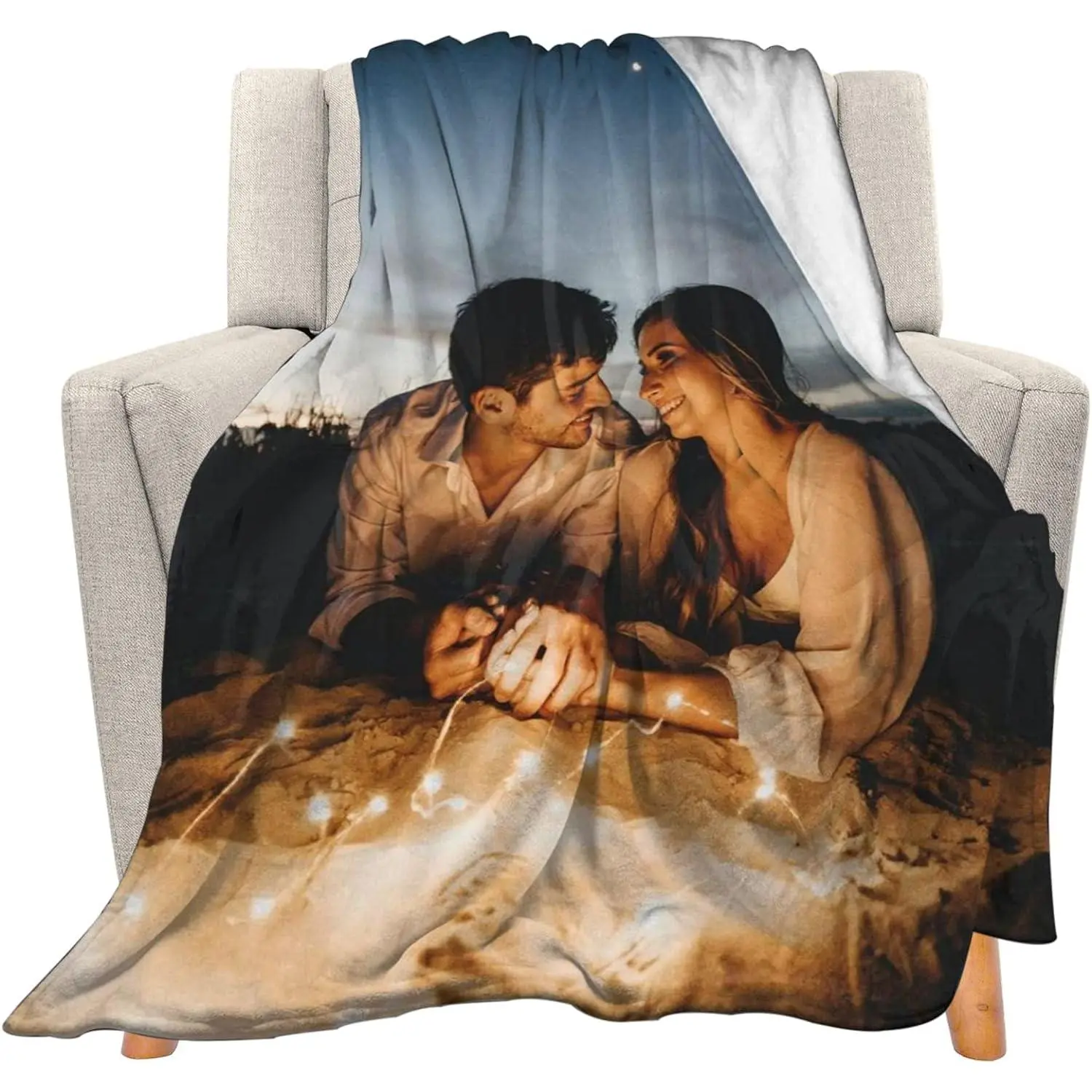 Customized Crochet Weave Blanket - Fade-Resistant Indoor Use Blanket with 1-10 Photo Prints, Ideal Gift for Parents, Christmas or Birthday Occasions, Room Decor, Home