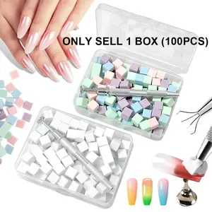 Nail Gradient Sponge Kit: 100pcs Mini Soft Sponge, with Stainless Steel Grip Pen for Manicure Ombre/Blending Designs,  for Easy Ombre/Gradient Nail Art, Nail Art Salon & Home Use, Nail Kit Set, Nail Art Tool