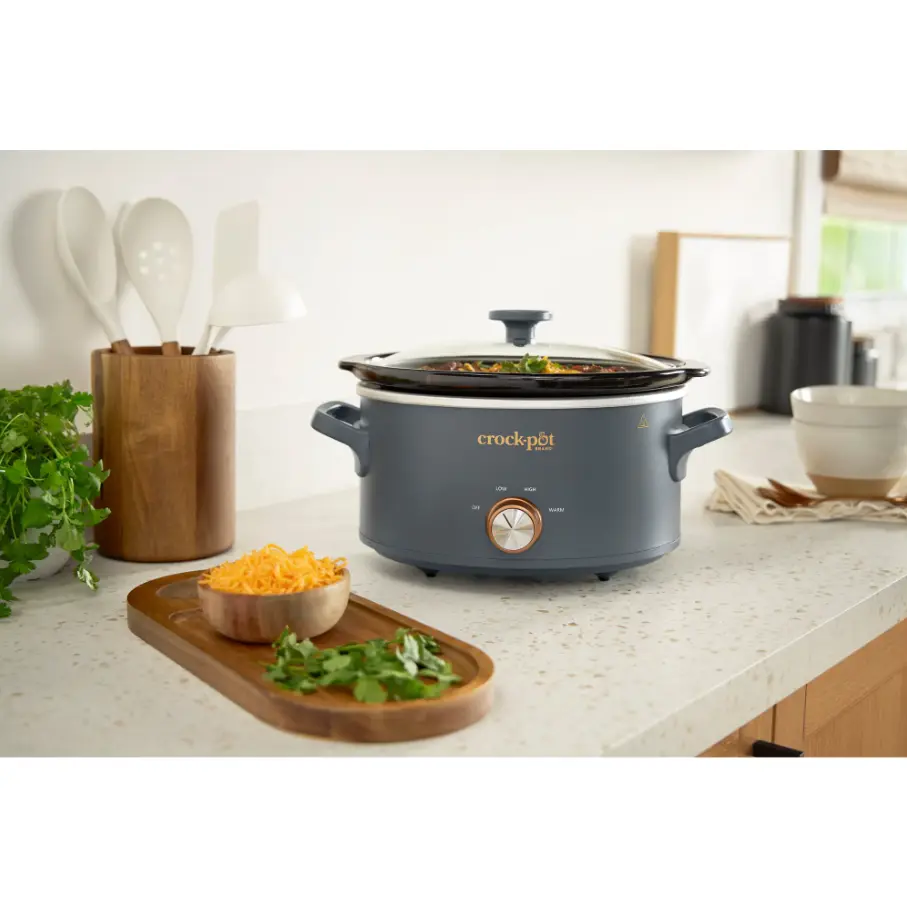 4-Quart Manual Slow Cooker with Removable Stoneware Pot, Gray