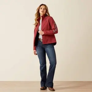 Ariat Women's Logo Softshell Jacket Burn Ruseet Stripe 10062307 - Red Casual Outerwear
