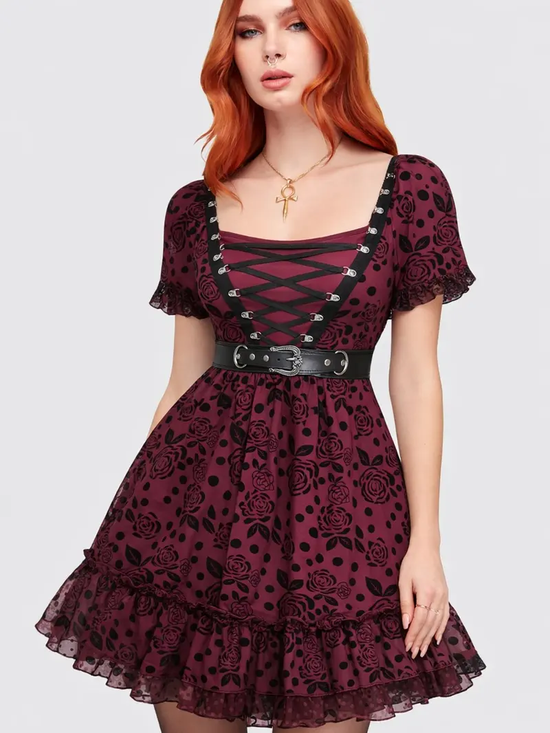 black victorian lace dipped hem corset dress - TikTok Shop