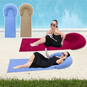 Foldable Portable Beach Mat with Inflatable Headrest, Sandproof Single Person Outdoor Sleeping Pad Camping Bed Mat, for Beach Sunbathing Camping Picnic Backyard Travel Daily Use Outdoor Camping Supplies