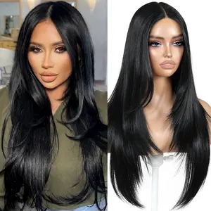 OurWigs Glueless Synthetic Lace Front Wigs for Beginners Long Layered Straight Synthetic Lace Front Wigs 26Inch 13x5x1 HD Lace Hand Tied Pre Plucked Hairline FallFreshness