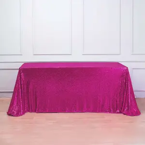 Sequin Rectangle Tablecloth 90"x156" Fuchsia - Seamless Shimmering Finish Table Cover