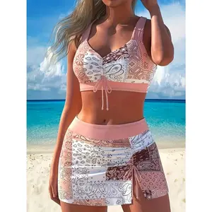 Conservative Style Quick Dry Bright Color Printed Women's Two-Piece Swimsuit  Perfect for Gym Workout Exercise Walking & Home Relaxation Tummy Control V Neck Wrap Swimwear Swimming Sport Clothing Beach SpringStatements set one tankini women