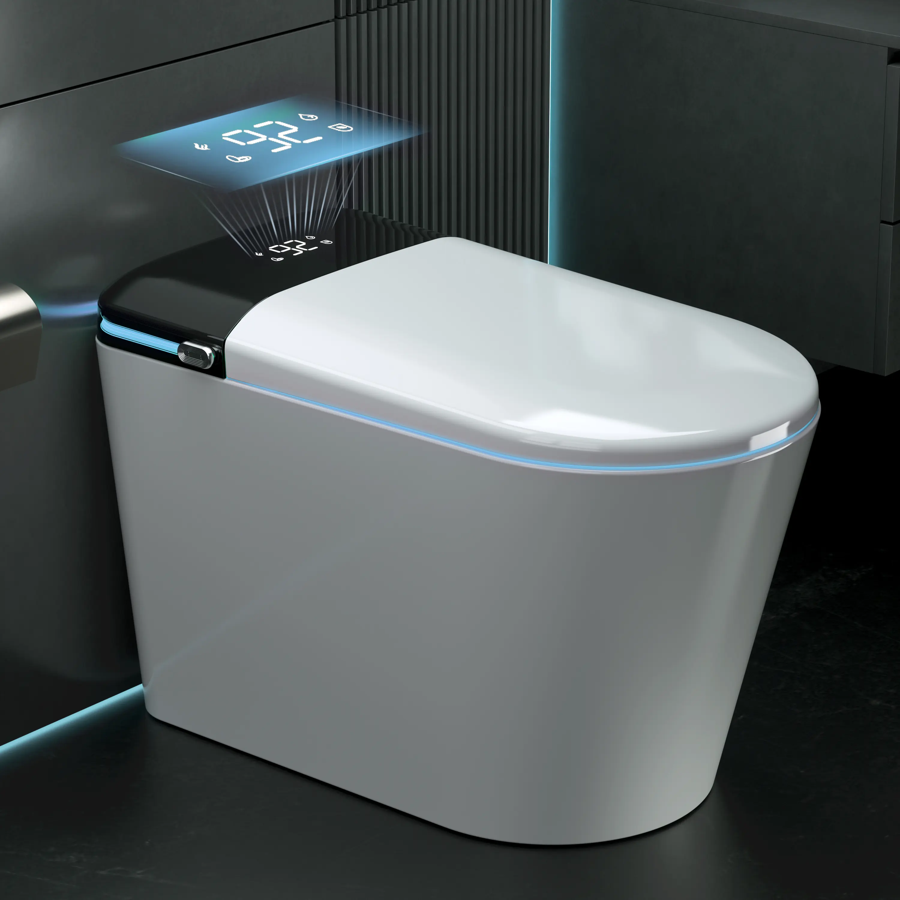 White Elongated 1.28 GPF Anti-Splash Self-Cleaning Smart Bidet 1-Piece Toilet - Foam Shield, Heated Massage Seat, Auto Open/Close, Warm Water Wash, Dryer, Eco-Friendly Bathroom Upgrade, TikTok Smart Home Essential, Anti-Splash One-Piece Toilets, Self-Clea