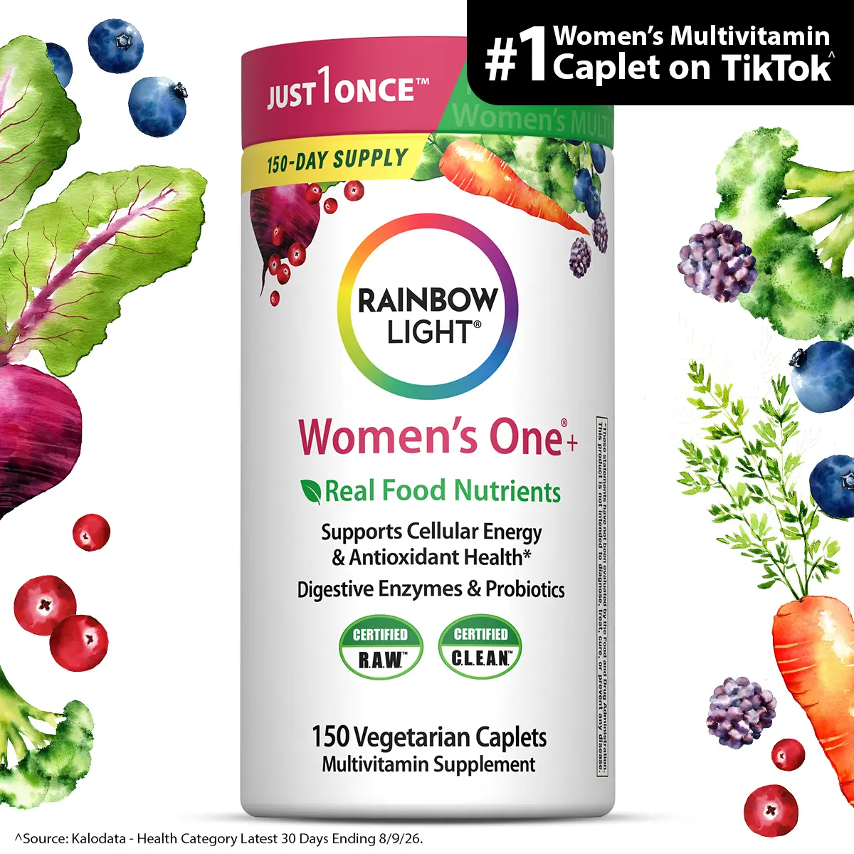 Rainbow Light Women's Multivitamin – With Ashwagandha, Lutein & Probiotics – Real Food Nutrients – 150 Vegetarian Caplets