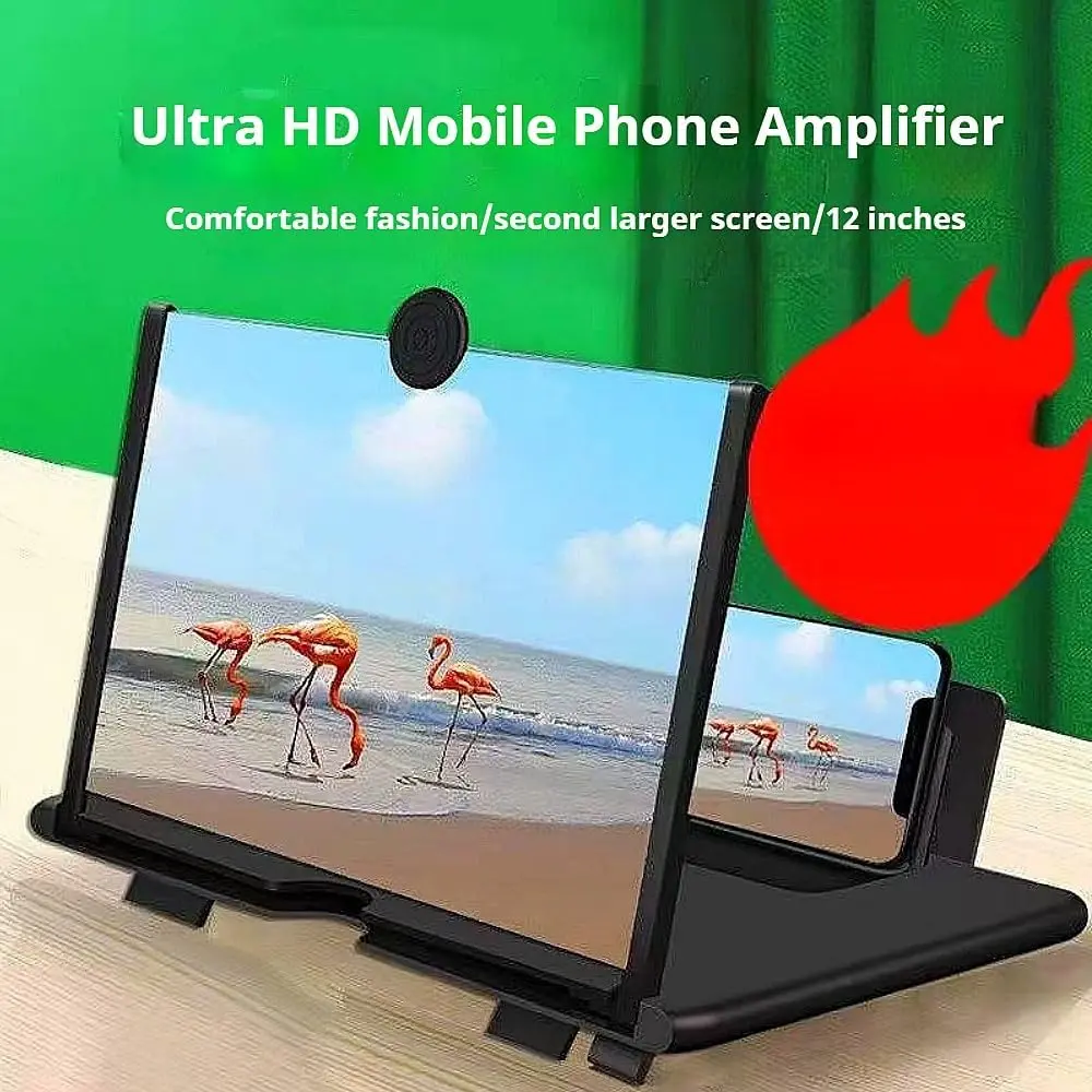 Ultra HD 12 inch Screen Magnifier for Cell Phone 3D HD Magnifying Projector Enlarger Expanders for Movies Videos Gaming Foldable Stand with Amplifier Compatible All Smartphones