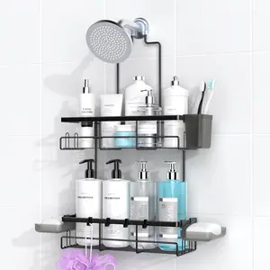 Shower  Hanging Bathroom Organizer: Rustproof Shelf for Inside Shower - No Drilling Racks Over Showerhead - Bath Shelves for Shampoo Soap Black
