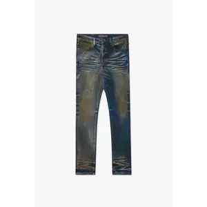 Men's Slim Straight Jeans in Vintage Blue Wash, Mr. Flex Comfortable Denim Fabric with Natural Fading for Everyday Wear
