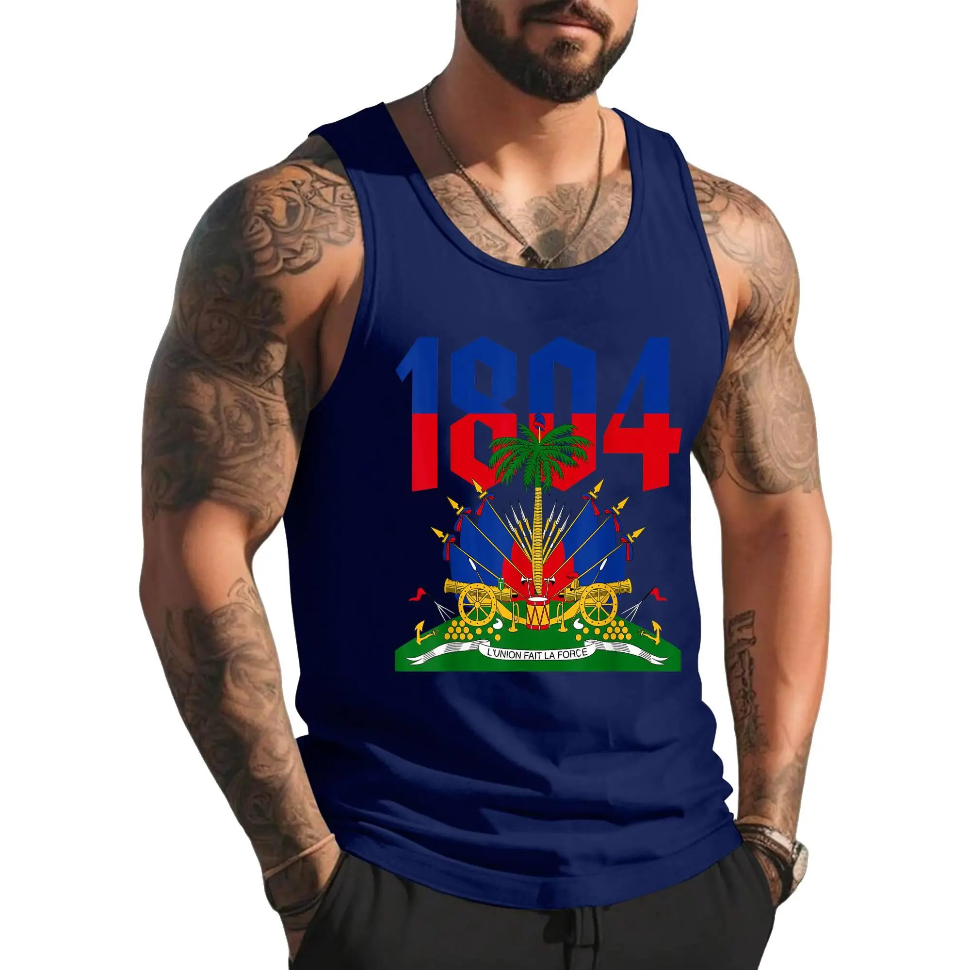 Haitian Revolution 1804 Haiti Flag Independence Day Tank Top , Summer Gym Muscle Sleeveless, Casual Knitted Slim Fit Beach Tank top Fabric Menswear