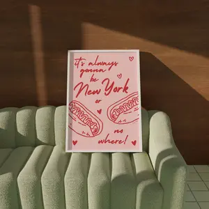 New York Or Nowhere Poster No Frame, New York City Wall Art, Pink NYC Poster, Kitchen Wall Decor, I Love New York Print