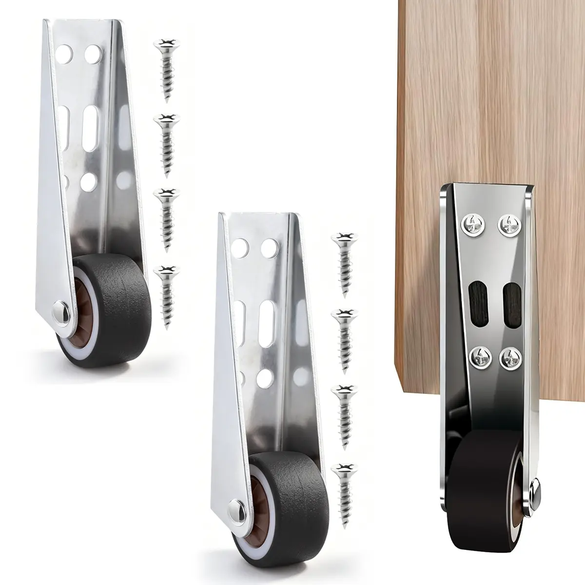 Vertical Track Roller Wheel, Heavy Duty 110LBS Sliding Door Bottom Guide, Anti-Wobble Door Stop, Nylon Wheel & Aluminum Bracket, Smooth Quiet Sliding, Easy to Install Replacement Parts for Barn Door, Interior Door, Wardrobe, Cabinet, Closet Organizer