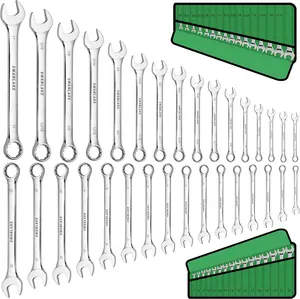 SWANLAKE 32-Piece Combination Wrench Set, SAE and Metric, 1/4"-1" & 7mm-22mm, 12 Point, Chrome Vanadium Steel Metric combination wrench green wrench christmas gift mechanic tool car repair men gift wrench set, Christmas Gift