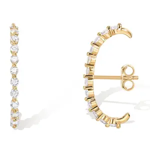 PAVOI 14K Gold Plated 925 Sterling Silver Post Minimalist Suspender Ear Cuff Earrings for Women - Wrap Earlobe Studs