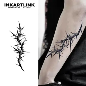 INKARTLINK Tattoo Tech, 2 Sheets Medium Semi Permanent Tattoo, Adult Art Design Temporary Tattoos, Lasts 1-2 Weeks, Waterproof, Realistic Look, No Adhesive, No Reflection (Thorns Design)