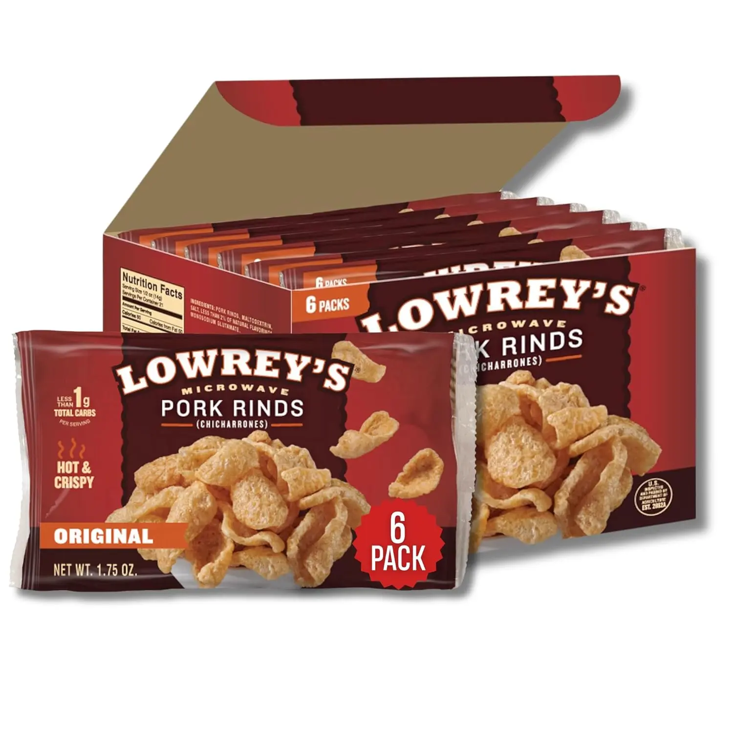 Bacon Curls Microwave Pork Rinds (Chicharrones), Original, 1.75 Ounce (Pack of 6)