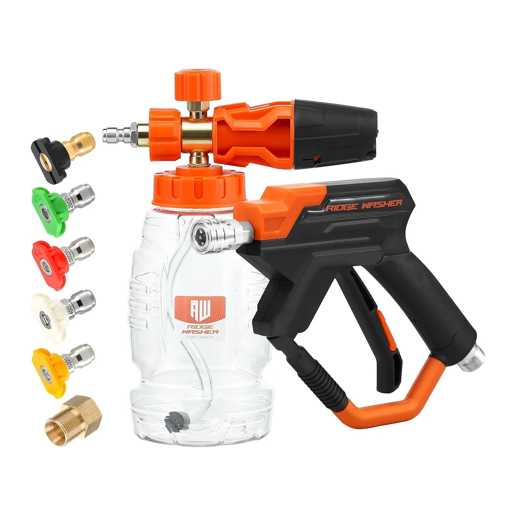 RIDGE WASHER Pressure Washer Gun Foam Cannon, 4000 PSI Foam Blaster with 1/4" Quick Connector, Stainless Steel Car Wash Foam Gun with 5 Power Washer Nozzle Tips, 1 Liter, DealsForYouDays