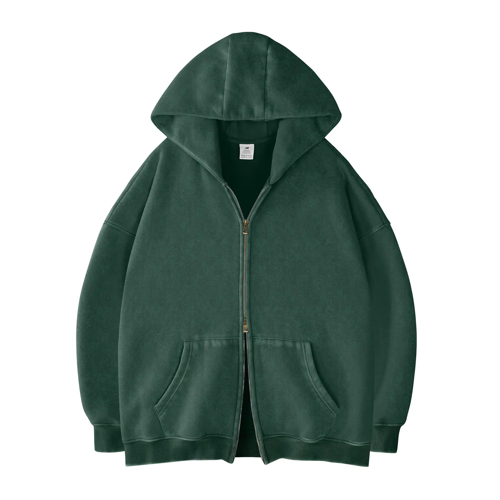 FAIABLE Unisex Oversized Zip-Up Hoodie in Acid Wash Heavyweight Cotton Fleece with Oversized Pockets & Stretch Ribbed Cuffs for Men & Women Casual Sweatshirt