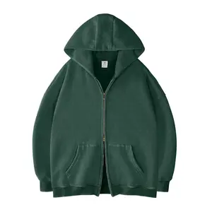 FAIABLE Unisex Oversized Zip-Up Hoodie in Acid Wash Heavyweight Cotton Fleece with Oversized Pockets & Stretch Ribbed Cuffs for Men & Women Casual Sweatshirt SpringStatements