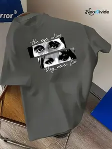 Men's Eye Pattern T-Shirt, High-Quality Fitted Long Sleeve Top, Artistic Print, Easy Care Clothing