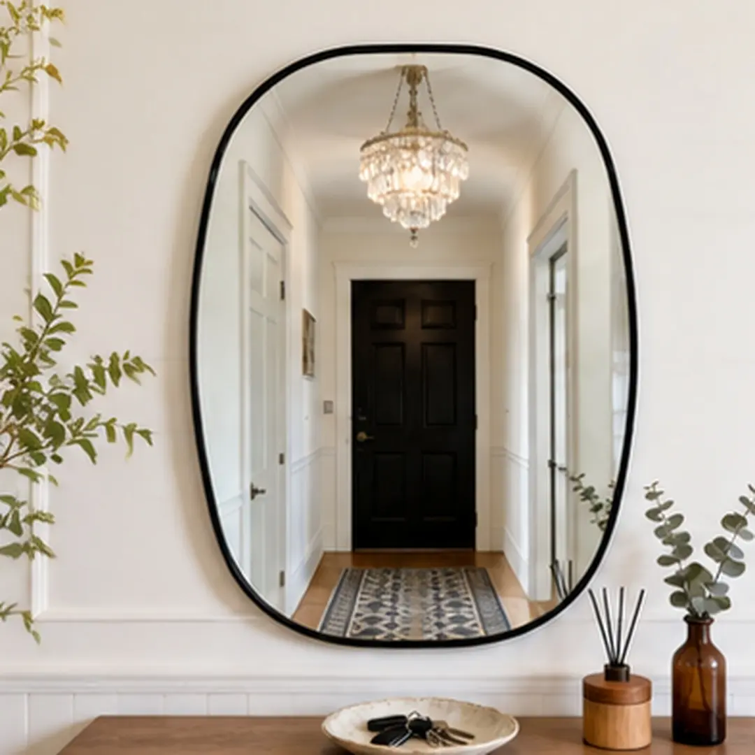 24x32 Inch Oval Wall Mirror Metal Framed Vanity Mirror for Bathroom, Bedroom, Living Room, Entryway, HD Tempered Glass, Scratch-Resistant, Shatterproof, Easy Clean, Vertical or Horizontal Mount, Black, Gold, Silver Options, Black/Gold/Silver Col