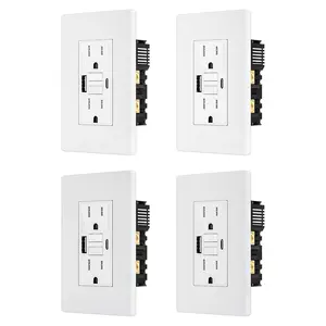 4Pack BRILLTECH 15AMP GFCI Outlet with 4.8A/24W Type A & Type C USB Charging Ports, Self-Test, LED Indicator, Tamper Resistant, GFCI Receptacle Outlet, Screwless Wall Plate Include, ETL Listed, White