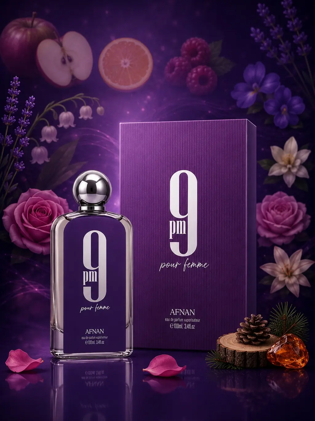 Afnan 9PM Pour Femme Female Fragrance, 3.4oz EDP Spray - Citrus, Cedar Notes, Multifaceted Scent for Captivating Presence