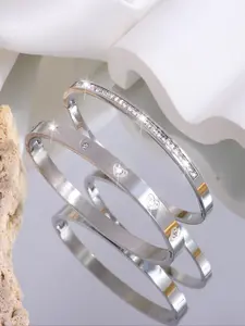 Gorgeous Exquisite Love Single Row Drill (2pcs), Personality Fashion Stainless Steel Jewelry, Fashionable Bangle for Party, Daily Clothing Decor, Trendy All-match & Exquisite Jewelry for Birthday Gift