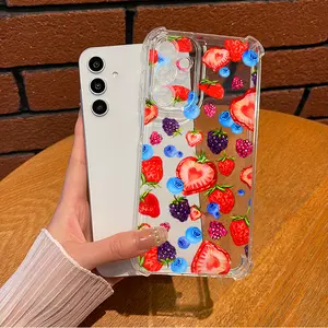 Cute Strawberry Pattern All Over The Screen Aesthetic  Casing For SAMSUNG GALAXY A14 A15 A16 A25 A26 A34 A35 A36 A53 A54 A55 A56 4G 5G Four Corners Transparent Soft Silicone TPU Gift Shockproof Full Protection Anti-Drop Phone Cases  Cover L1297 Protector