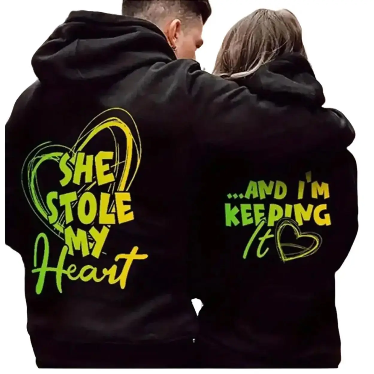 Couple Outfits - SHE STOLE MY HEART Graphic Couple Hoodies Casual Fleece Fabric Pullover Hooded for Women for Men, Perfect Gift Classic Menswear
