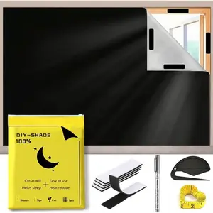CUBIDUPI 5pcs Windowshades Set, 100% Blackout Curtain Blinds (118"x57"), Adhesive Tapes, Classic Style, Black Finish, Ideal for Baby Nursery, Bedroom - Household Textiles
