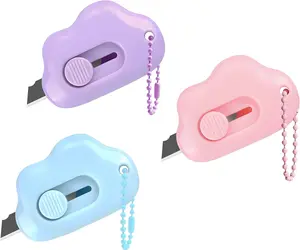 "3 Pack Deal" Cloud Shaped Retractable Box Cutter Set -  with Key Rings, Stainless Steel Blade, Safe & Portable Letter Opener for Envelopes, Package, Mail, DIY, Paper Cutter for Home, Office, Outdoor (3 Color)