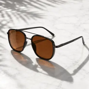 Classic polarized aviator sunglasses, UV400 protection, double-bridge square frame, unique style, UV-resistant