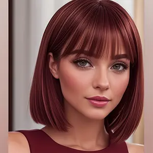 12-Inch Light Brown PVC Women's Bangs Wig, High Temperature Fiber, Adjustable Size for Casual Attire and Cosplay - 1pc