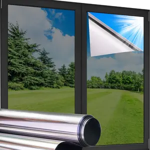 One-Way Privacy Window Film, Reflective Insulation Mirror Surface, Static Adhesive, UV Protection, Daytime Indoor Privacy, Silver Color, Window Privacy Films