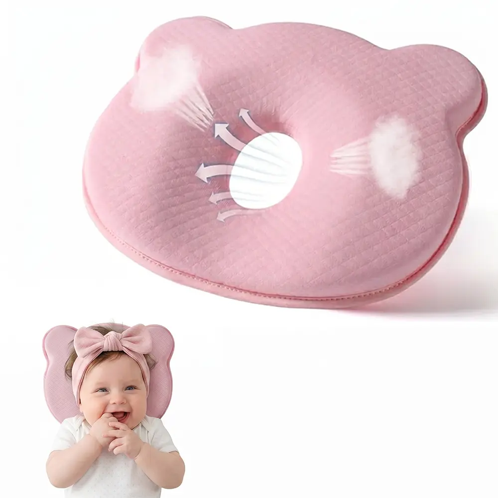 Baby Memory Foam Pillow, Portable Baby Pillow Hypoallergenic Prevent Flat Head Neck Support for Infant Sleeping Soft and Cozy Breathable for Bebe Travel