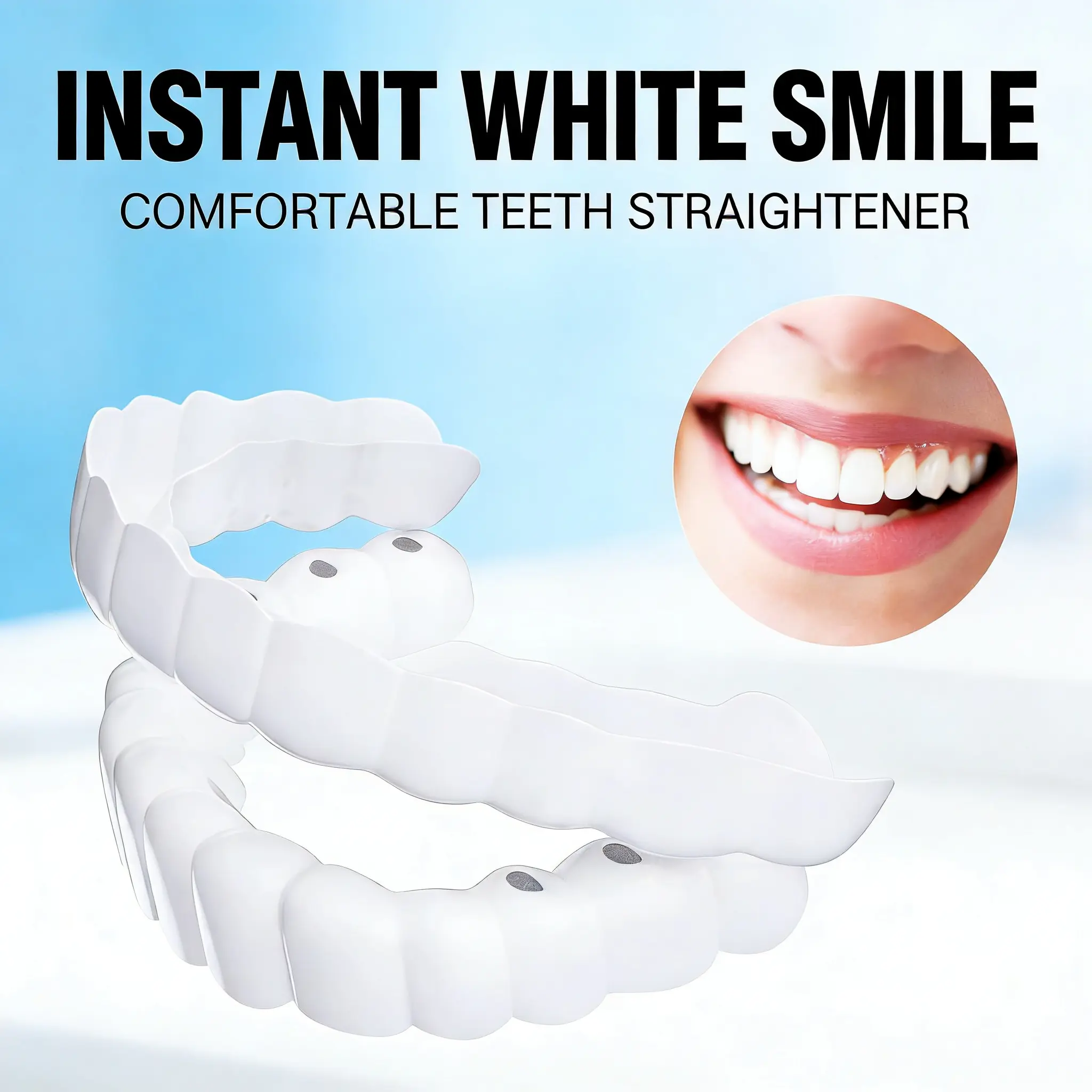 3-Pack Snap-On Cosmetic Dentures, Wearable While Eating, Natural Realistic Appearance, Anti-Molar Orthodontic Teeth, Smile-Enhancing, Comes with White Retainer Box, Oral Care